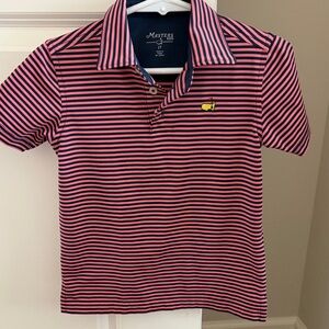 Masters Kids Polo Shirt in Pink and Navy Stripes
